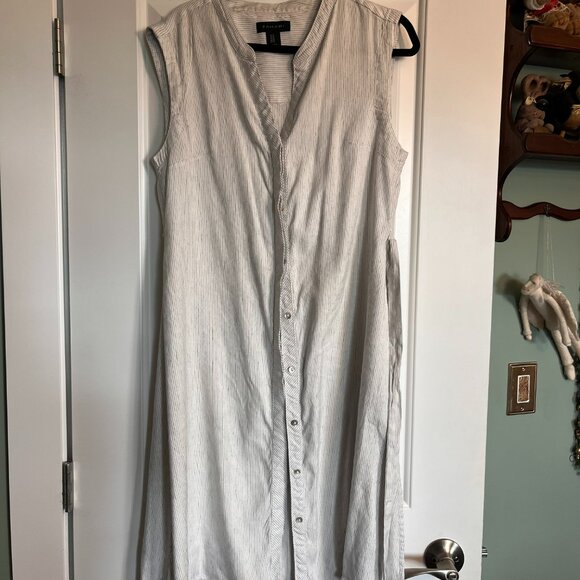 Tahari Striped Linen-Rayon Button-Down Dress – Size 12 – Beige & White - Picture 3 of 9